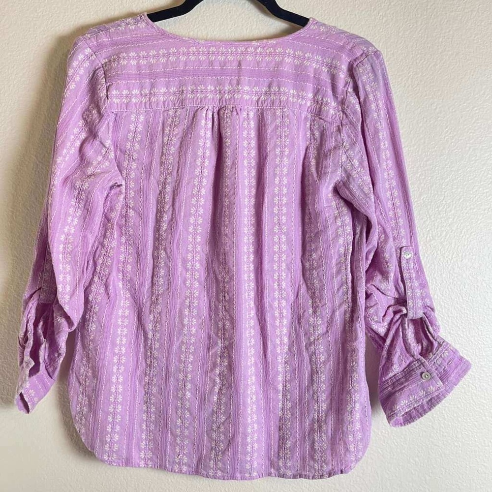 Talbots Petite Lavender Purple Cotton Floral Embroidered Henley Blouse SP 2846 - Picture 2 of 7